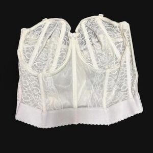 Vintage Goddess Bustier 42D White Lace Boned Overbust Lingerie USA Union